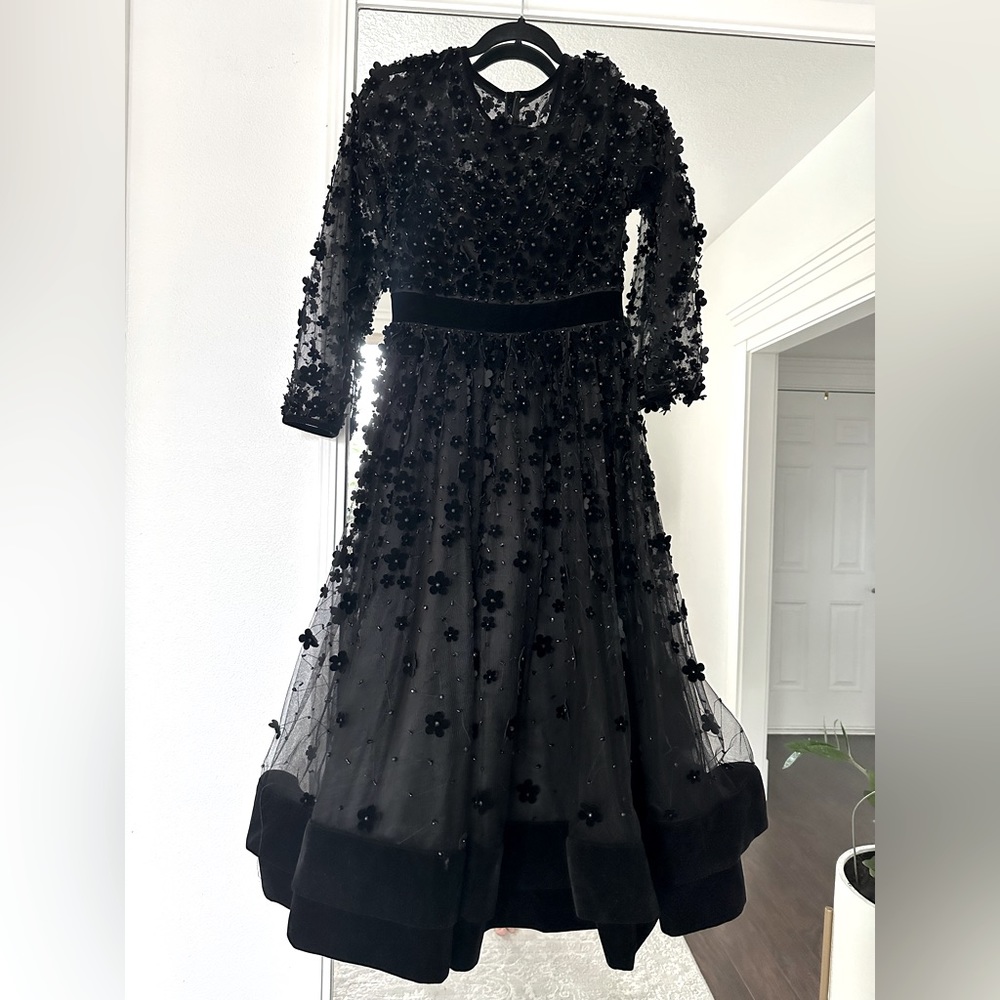 Mac Duggal black long sleeve & flare velvet dress